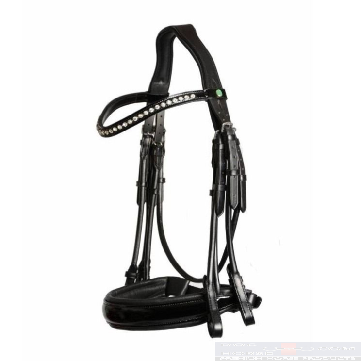 LJ Leathers Dressage Double Bridle Patent Round